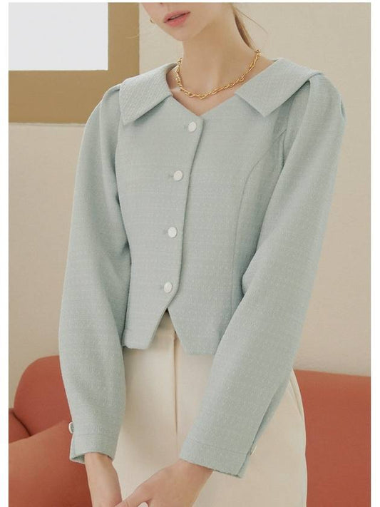 Dandelion open collar tweed blouse mint - MICANE - BALAAN 2