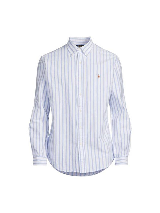 Embroidered Pony Logo Striped Long Sleeve Shirt Light Blue - POLO RALPH LAUREN - BALAAN 1