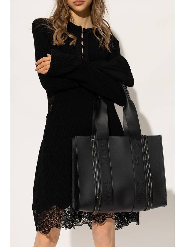 Woody Medium Tote Bag Black - CHLOE - BALAAN 3