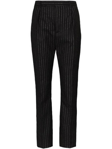 Lame Pinstripe Wool Slim Fit Pants Black - SAINT LAURENT - BALAAN 1