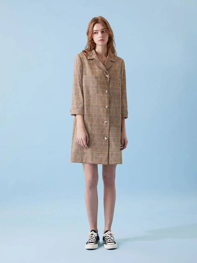 Linen Long Jacket Check Mini Dress Brown - VOYONN - BALAAN 7