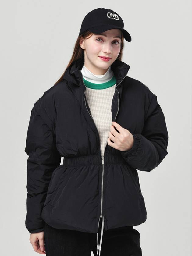 Women s Detachable Sleeve Down Waist Banding Black Jacket DO6242JK08 1 - DOYOUKNOWMC GOLF WEAR - BALAAN 2