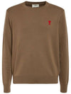 Men's Mini Heart Logo Merino Wool Knit Top Brown - AMI - BALAAN 2