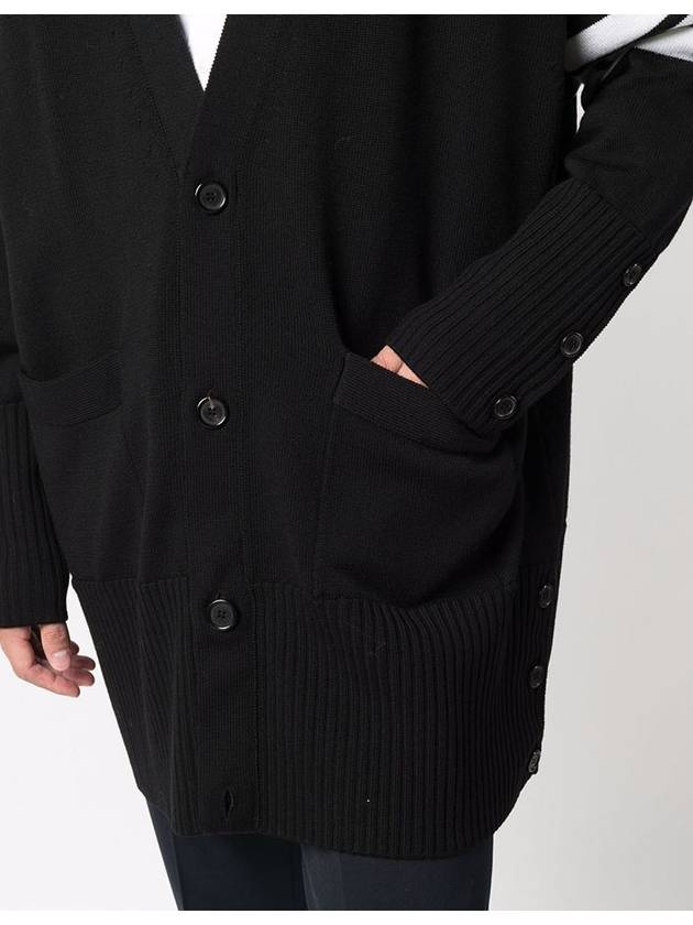 Men's Diagonal Stripe Elongated Wool Cardigan Black - THOM BROWNE - BALAAN 7