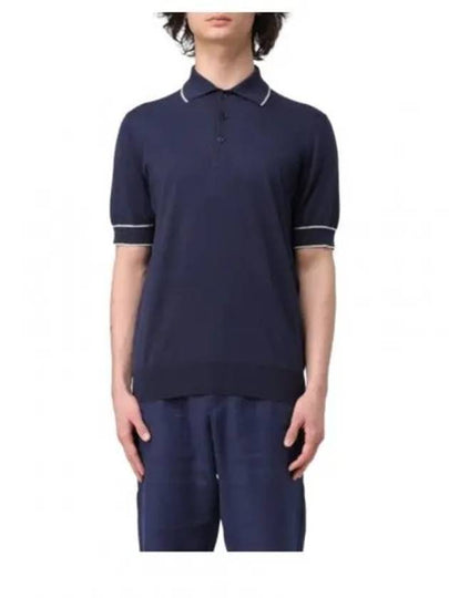 Stripe Trim Polo Shirt Blue - BRUNELLO CUCINELLI - BALAAN 2