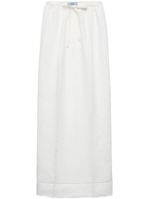 Embroidered Linen Maxi H Line Skirt Ivory - PRADA - BALAAN 2