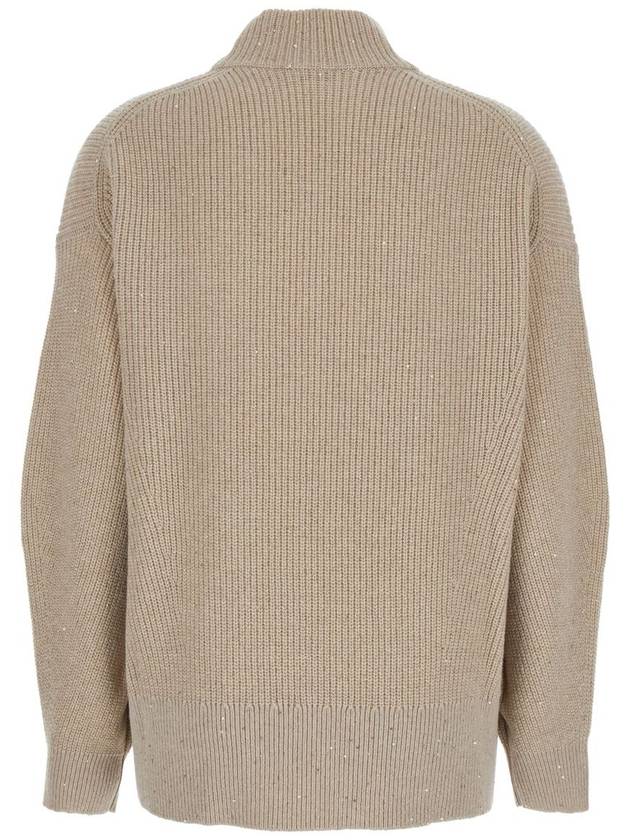 Oversized Beige Ribbed Sweater In Cashmere, Wool And Lurex Woman - BRUNELLO CUCINELLI - BALAAN 2