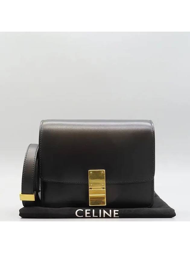 189183 Black leather CLASSIC BOX S size gold logo lock detail flap shoulder bag - CELINE - BALAAN 1