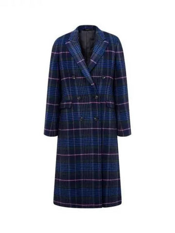 Women s Checked Wool Peaked Double Coat Dark Navy 270581 - PAUL SMITH - BALAAN 1