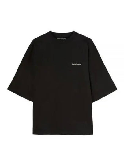 Embroidered Logo Over Short Sleeve T-Shirt Black - PALM ANGELS - BALAAN 2