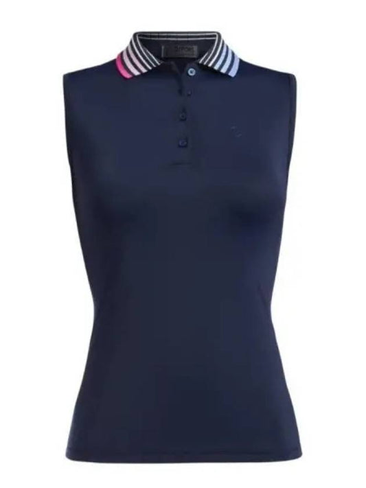 Women's Pleated Collar Sleeveless PK Shirt Navy - G/FORE - BALAAN 2