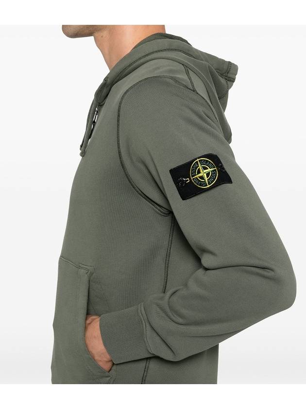 Cotton Fleece Garment Dyed Zip-Up Hoodie Military Green - STONE ISLAND - BALAAN 5