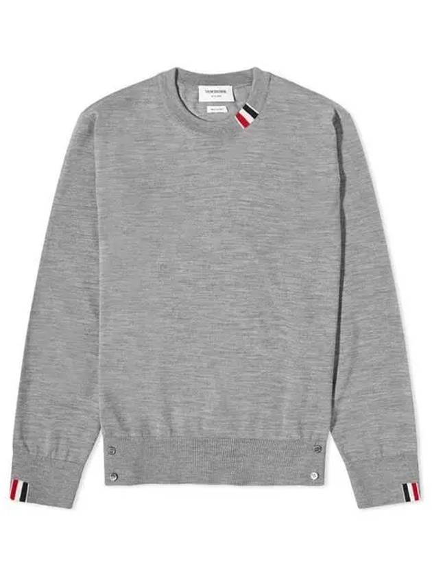 Intarsia Stitch Crew Neck Merino Wool Knit Top Light Grey - THOM BROWNE - BALAAN 3