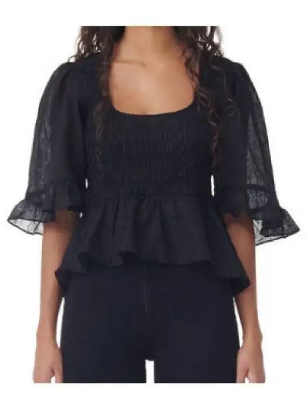 Crinkled Georgette Smock Blouse Black - GANNI - BALAAN 2