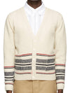 Seasonal Jacquard Striped V-neck Cardigan White - THOM BROWNE - BALAAN 2