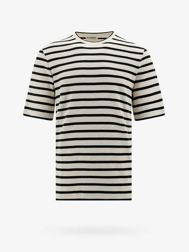 Striped Motif Cotton Short Sleeved T-shirt Beige Grey - JIL SANDER - BALAAN 1