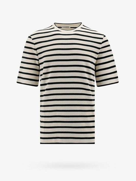 Striped Motif Cotton Short Sleeved T-shirt Beige Grey - JIL SANDER - BALAAN 1