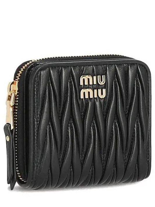 Matelasse Logo Zip Around Half Wallet Black - MIU MIU - BALAAN 2