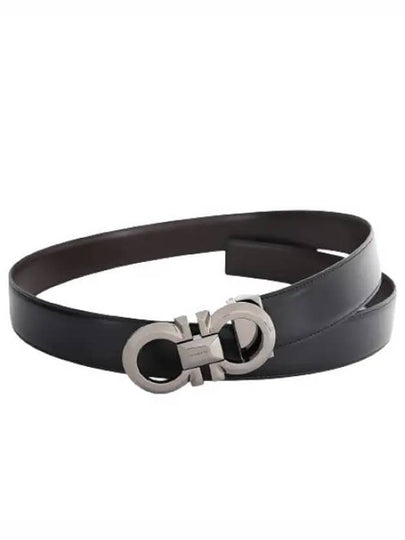 Reversible Adjustable Gancini Leather Belt Black Dark Brown - SALVATORE FERRAGAMO - BALAAN 2