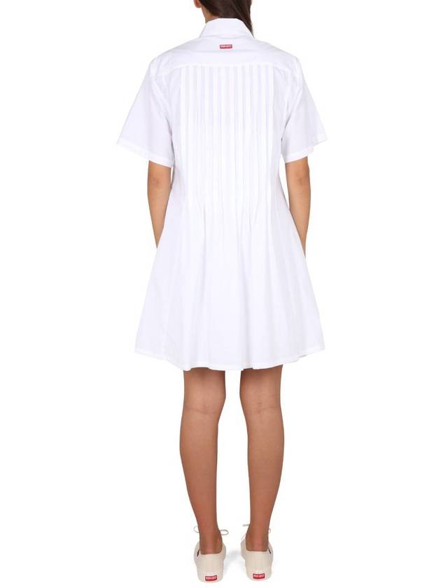 Poplin Shirt Cotton Short Dress White - KENZO - BALAAN 4