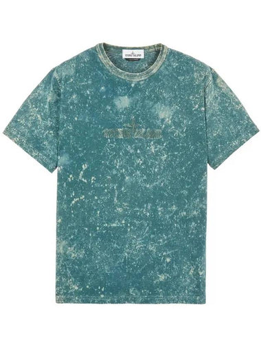 Men's Off Tie Dye Logo Short Sleeve T-Shirt Olive Green - STONE ISLAND - BALAAN 1