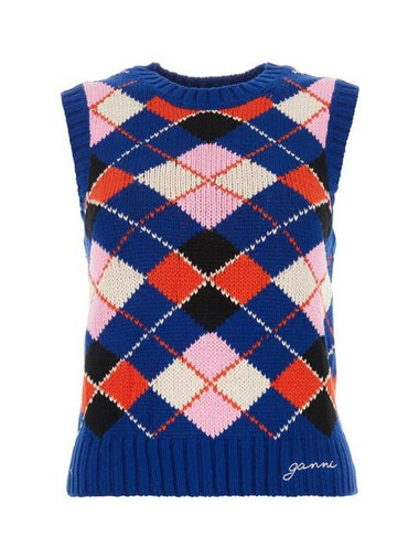 Graphic Cotton Vest Blue - GANNI - BALAAN 1