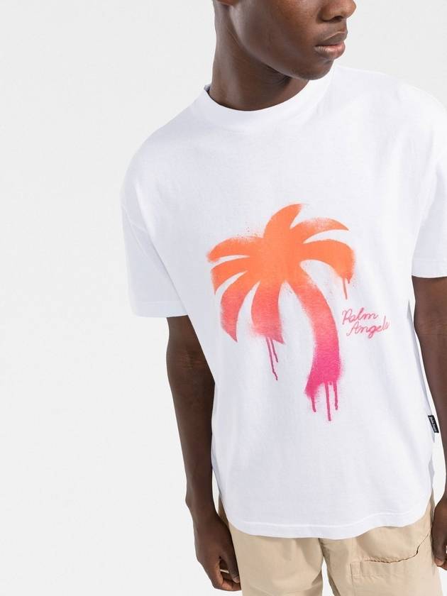 Palm Tree Printed Crewneck Classic Cotton Short Sleeve T-Shirt White - PALM ANGELS - BALAAN 5