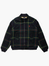 Pony Embroidered Logo Tartan Check Wool Zip-up Jacket Navy - POLO RALPH LAUREN - BALAAN 3