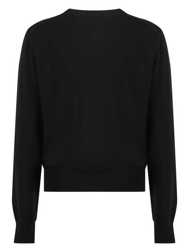 Heart Logo Crew Neck Merino Wool Knit Top Black - AMI - BALAAN 3