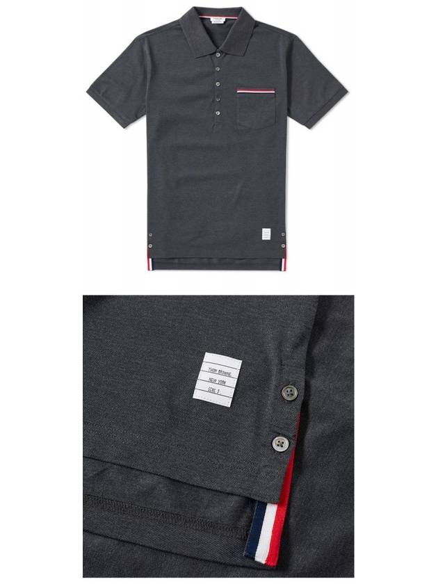 Men's Three Stripes Pocket Mercerized Short Sleeve Polo Shirt Dark Grey - THOM BROWNE - BALAAN 5