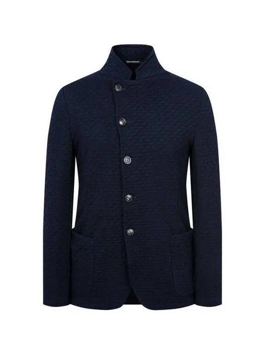 Men s embossed zigzag pattern single jacket dark navy - EMPORIO ARMANI - BALAAN 1