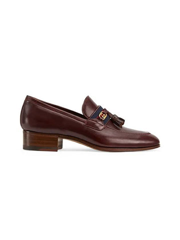 GG Interlocking Logo Web Tassel Loafer Brown - GUCCI - BALAAN.