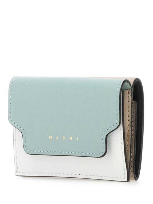 Saffiano Color Block Tri-Fold Half Wallet Blue - MARNI - BALAAN 3