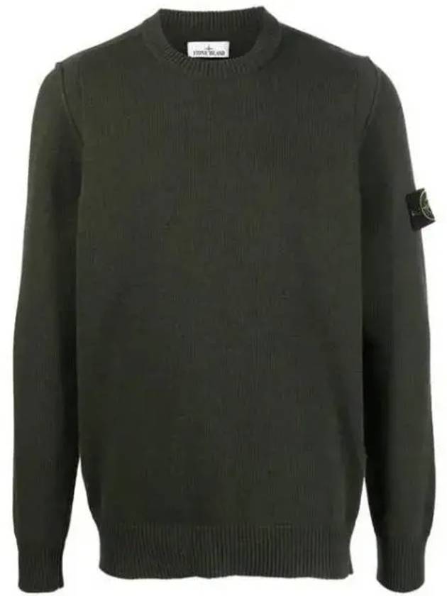 Logo Patch Crew Neck Wool Knit Top Khaiki - STONE ISLAND - BALAAN 2