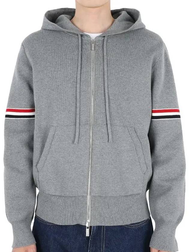 Cotton Milano Armband Zip Up Hoodie Light Grey - THOM BROWNE - BALAAN 3