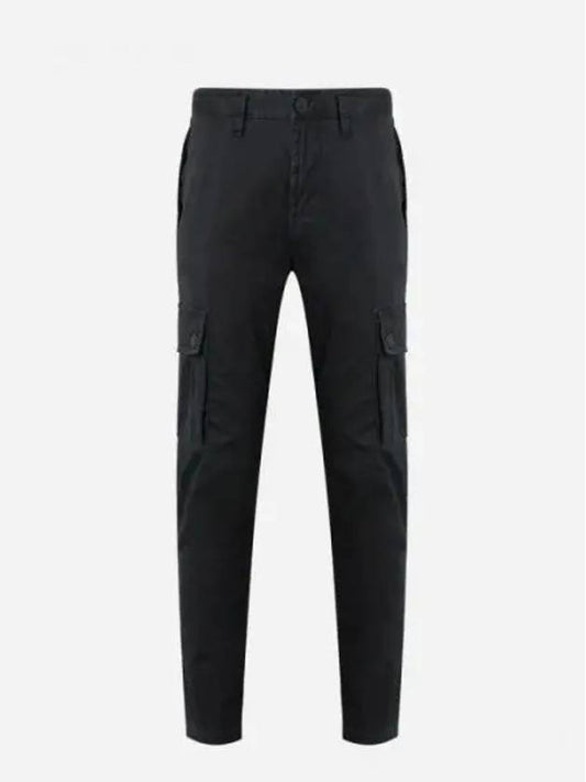 Garment Dyed Old Effect Stretch Broken Twill Cotton Cargo Pants Black - STONE ISLAND - BALAAN 2