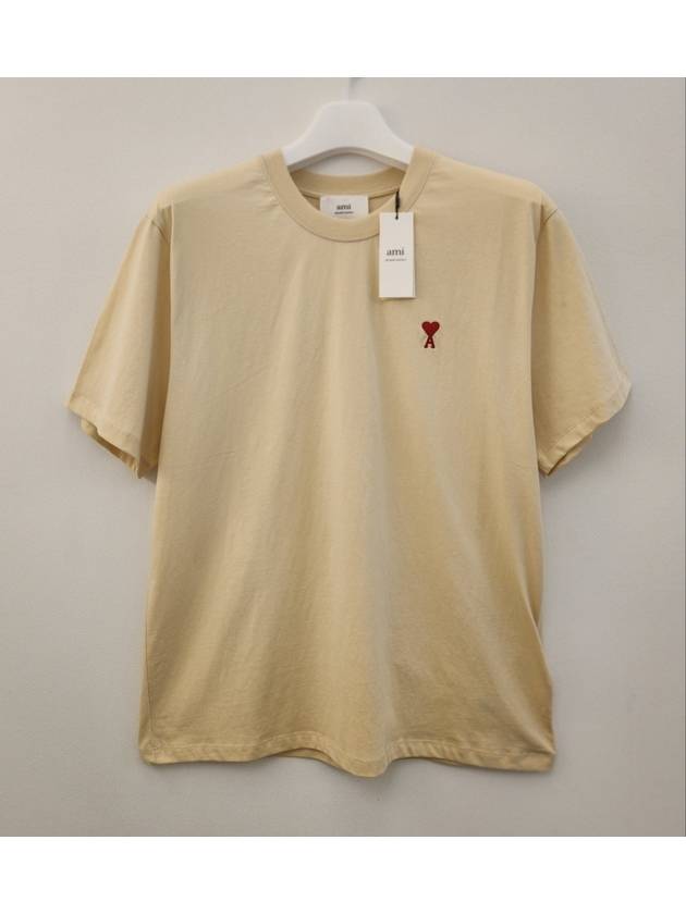 Small Heart Logo Short Sleeve T-Shirt Beige - AMI - BALAAN 2