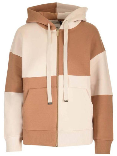 Women's Logo Color Block Cotton Blend Zip Up Hoodie Camel - S MAX MARA - BALAAN 1