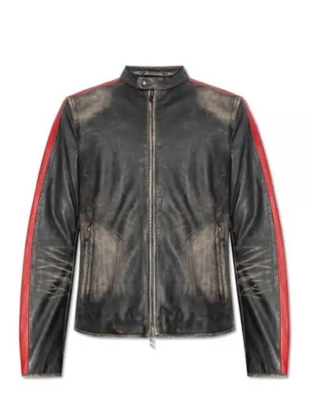 L Renn Contrasting Stripes Leather Jacket Black - DIESEL - BALAAN 2