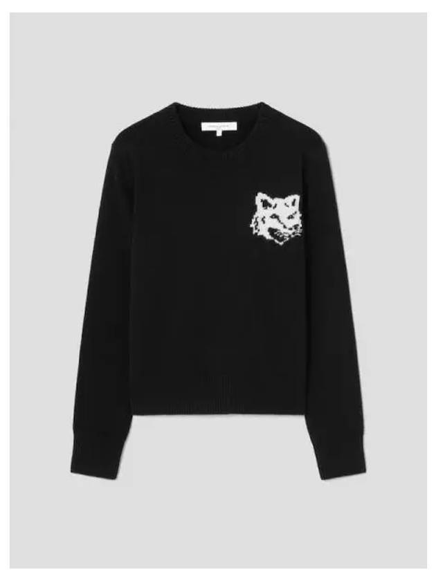 Women s Foxhead Intarsia Regular Sweatshirt Black Domestic Product GM0024091212156 - MAISON KITSUNE - BALAAN 1