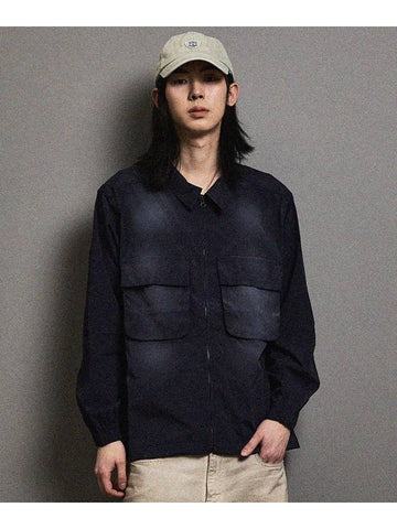 Vintage washed three-dimensional pocket collar zip-up navy - FFEFF STUDIO - BALAAN 1