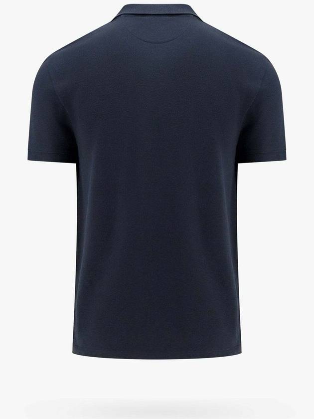 Topstitch V Detail Cotton Pique Polo Shirt Navy - VALENTINO - BALAAN 3