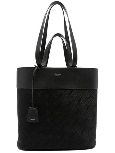 Logo Detail Jacquard Calfskin Tote Bag Black - SALVATORE FERRAGAMO - BALAAN 1