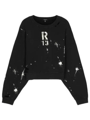 Logo Stamp Cropped Sweatshirt Black T shirt - R13 - BALAAN 1