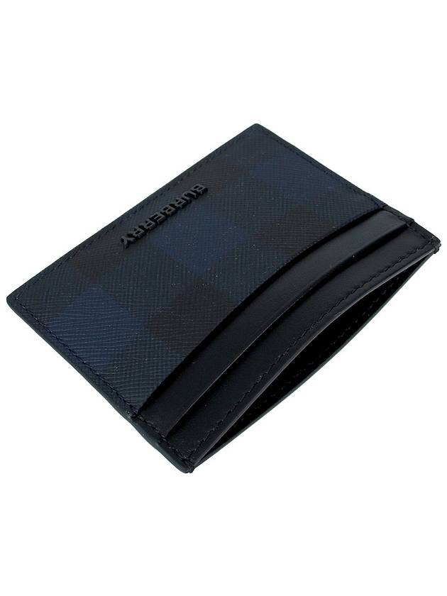 Check Leather Card Wallet Navy - BURBERRY - BALAAN 7