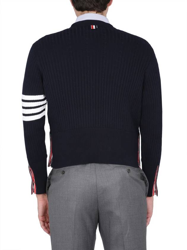 Baby Cable Cotton 4 Bar Crew Neck Knit Top Navy - THOM BROWNE - BALAAN 4