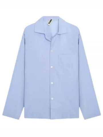 Poplin Long Sleeve Shirt Blue - TEKLA - 1