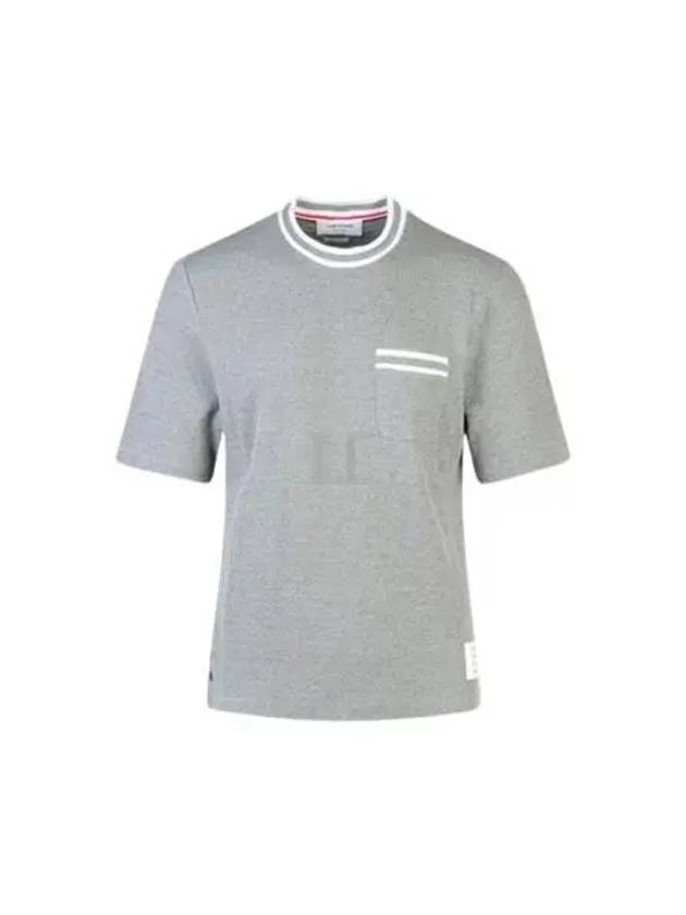 Pointelle Cotton Short Sleeve T-Shirt Light Grey - THOM BROWNE - BALAAN 2