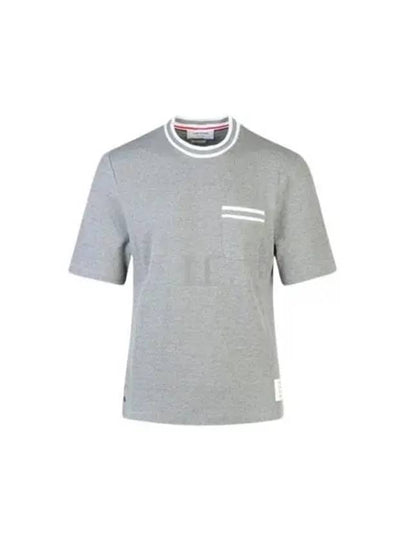 Pointelle Cotton Short Sleeve T-Shirt Light Grey - THOM BROWNE - BALAAN 2