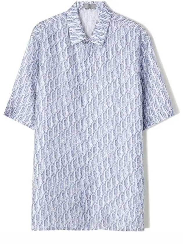 Striped Oblique Silk Short Sleeve Shirt Blue - DIOR - BALAAN 3